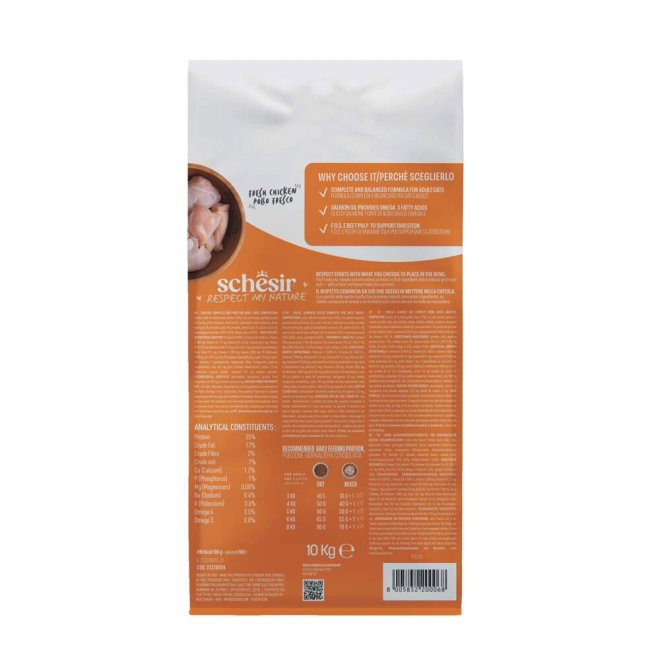 Schesir Cat Adult Animal Monoprotein Formula Chicken Dy Food (10 kg)