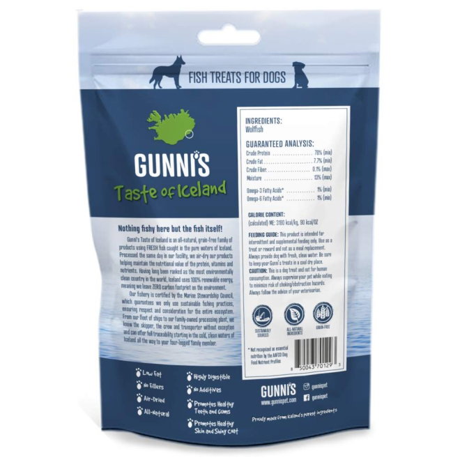 Gunnis Wolffish Skin Shorties Tygg av Steinbit 70 g