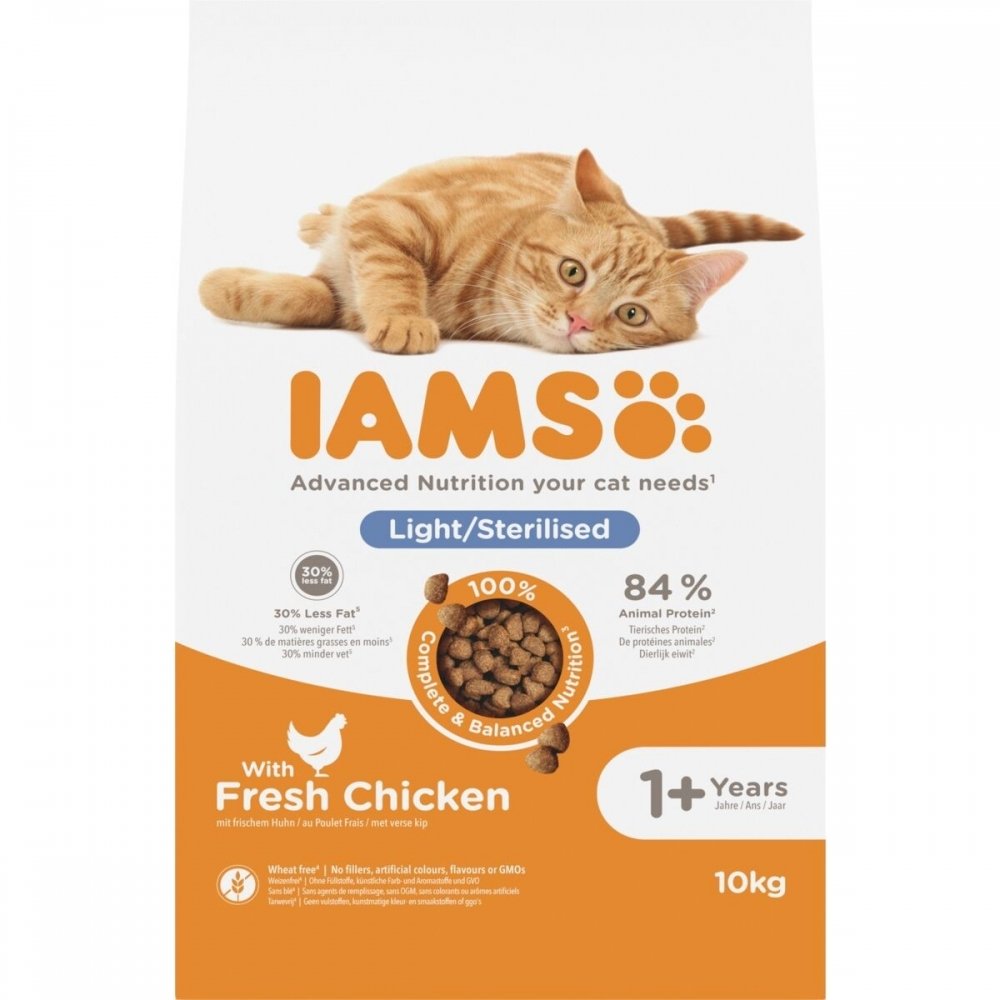 Iams for Vitality Cat Adult Light/Sterilised Chicken (10 kg)