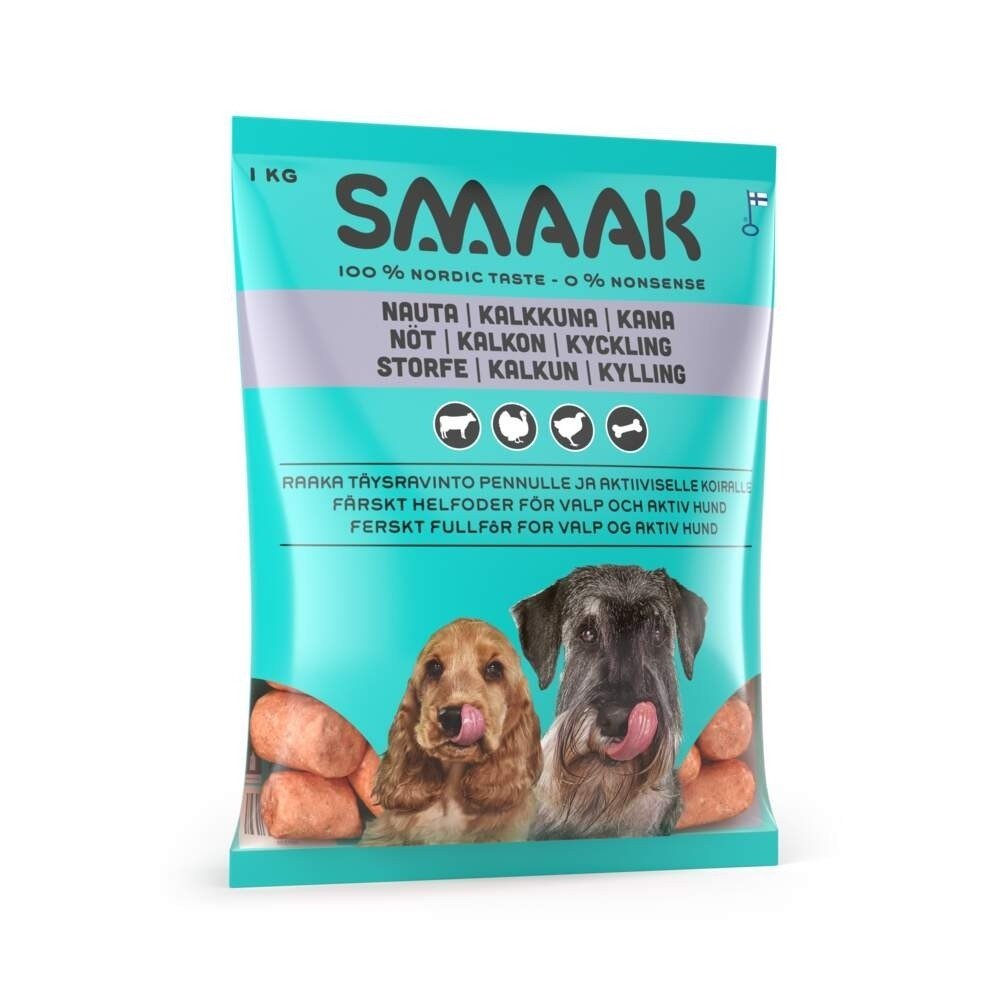 SMAAK Dog Raw Complete Puppy/Active Nöt Kalkon & Kyckling 1 kg