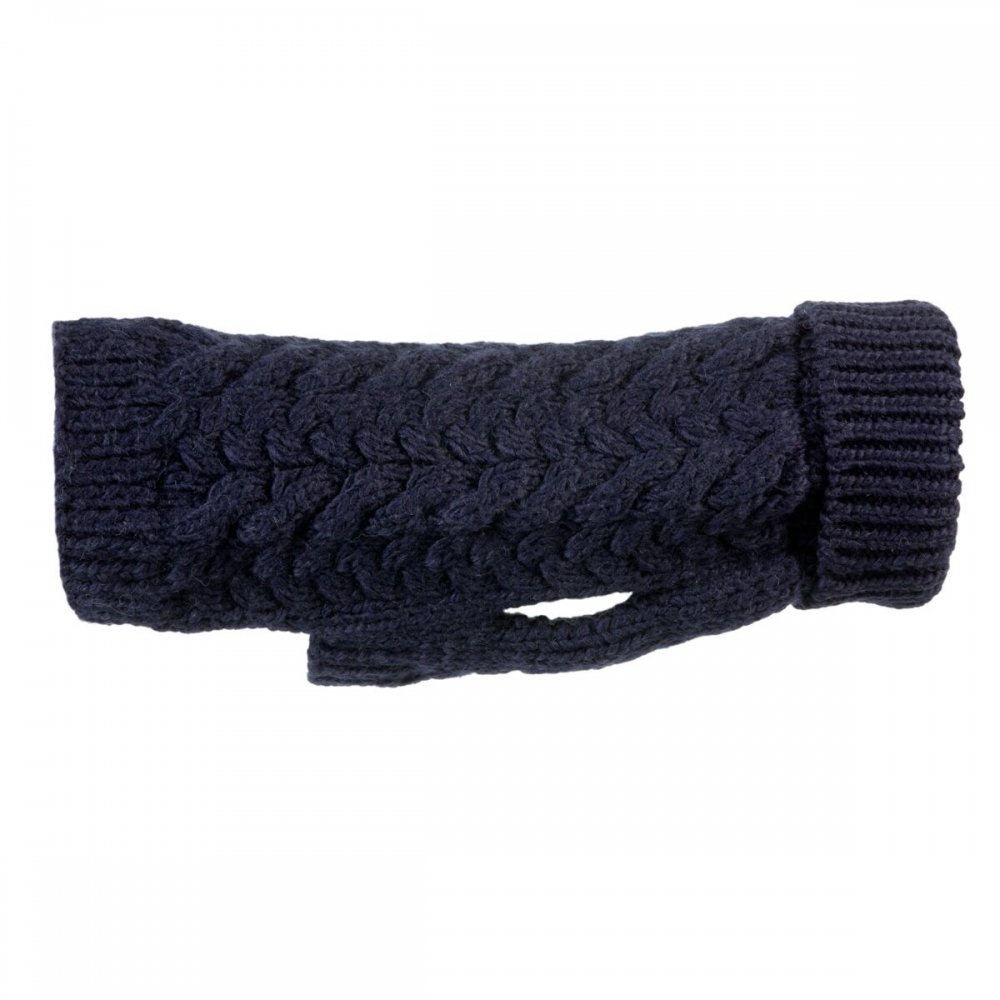 Basic Wool Kabelstickad Hundtröja Mörkblå (25)