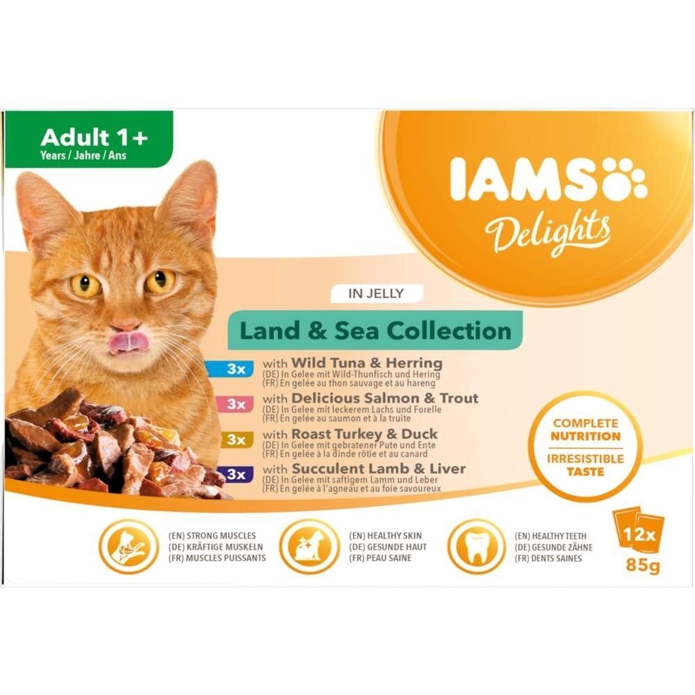 Iams Cat Adult Delights in Jelly Multipack Land & Sea Collection 12×85 g