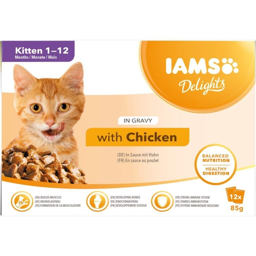 Iams Delights in Gravy Multipack Kitten Chicken 12×85 g