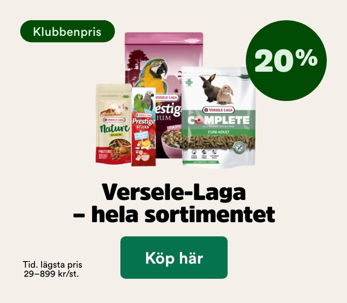 20% p&aring; Versele-Laga till sm&aring;djur f&ouml;r medlemmar t o m 1 november, k&ouml;p h&auml;r