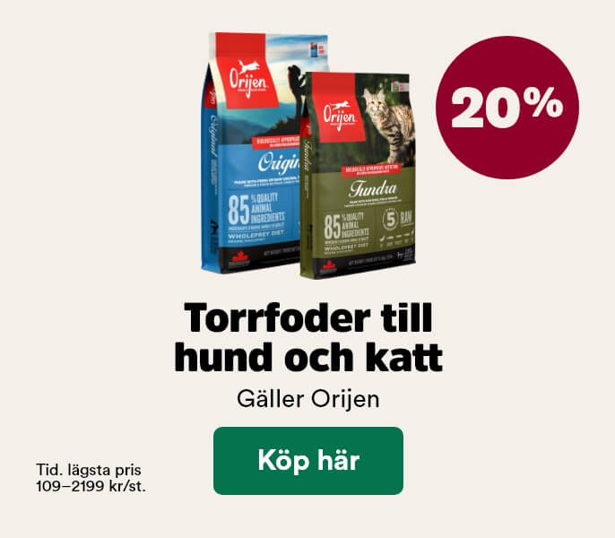 20% p&aring; Orijen torrfoder till hund och katt t o m 1/2 2026