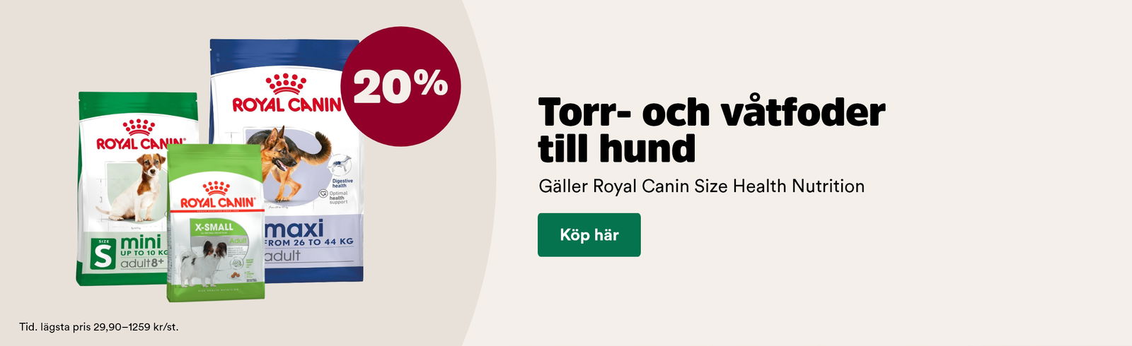 20% p&aring; Royal Canin Size Health Nutrition till hund t o m 1/3 - k&ouml;p h&auml;r