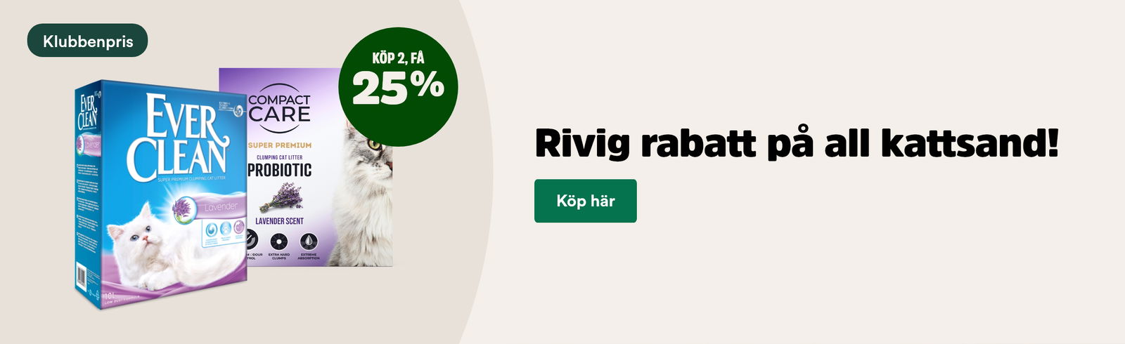 Kattsandsfest 25% rabatt vid k&ouml;p av minst 2 t o m 29/3. K&ouml;p h&auml;r