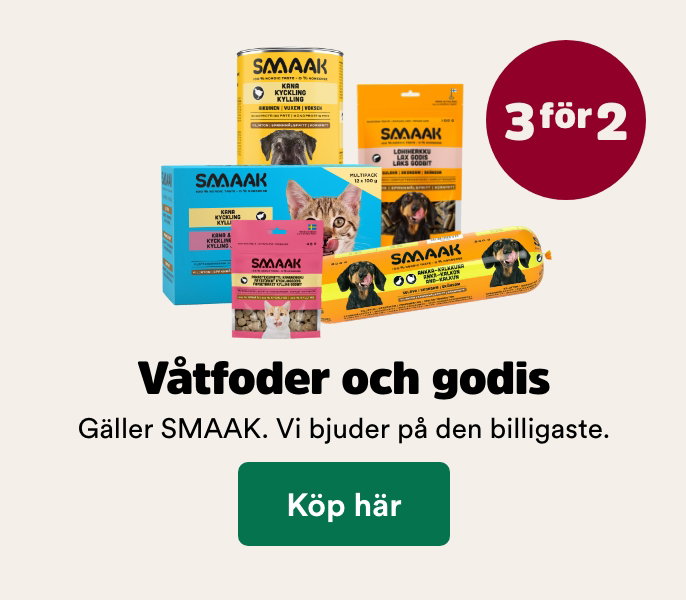 3 f&ouml;r 2 p&aring; SMAAK v&aring;tfoder och godis till hund och katt t o m 4/10 - k&ouml;p h&auml;r