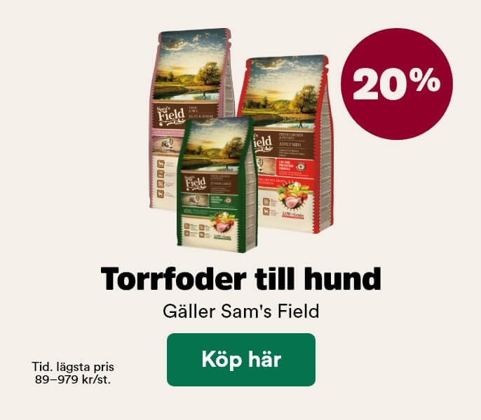 20% p&aring; Sams Field torrfoder till hund t o m 3 maj, visa produkter