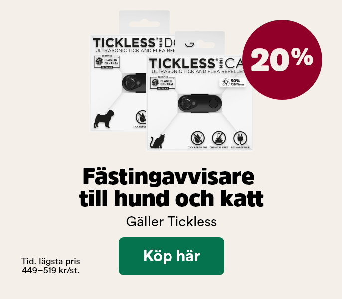 20% p&aring; Tickless f&auml;stingavvisare till hund och katt t o m 28/6 - visa produkter
