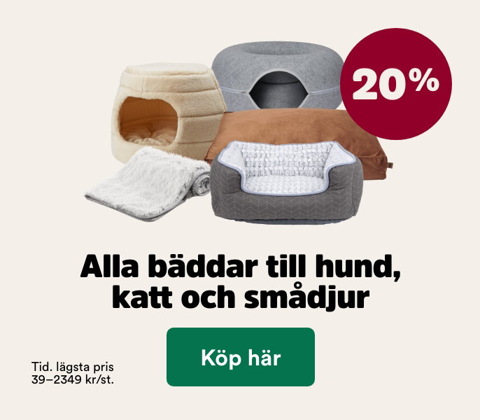 20% p&aring; alla b&auml;ddar till hund, katt och sm&aring;djur t o m 1 november, k&ouml;p h&auml;r