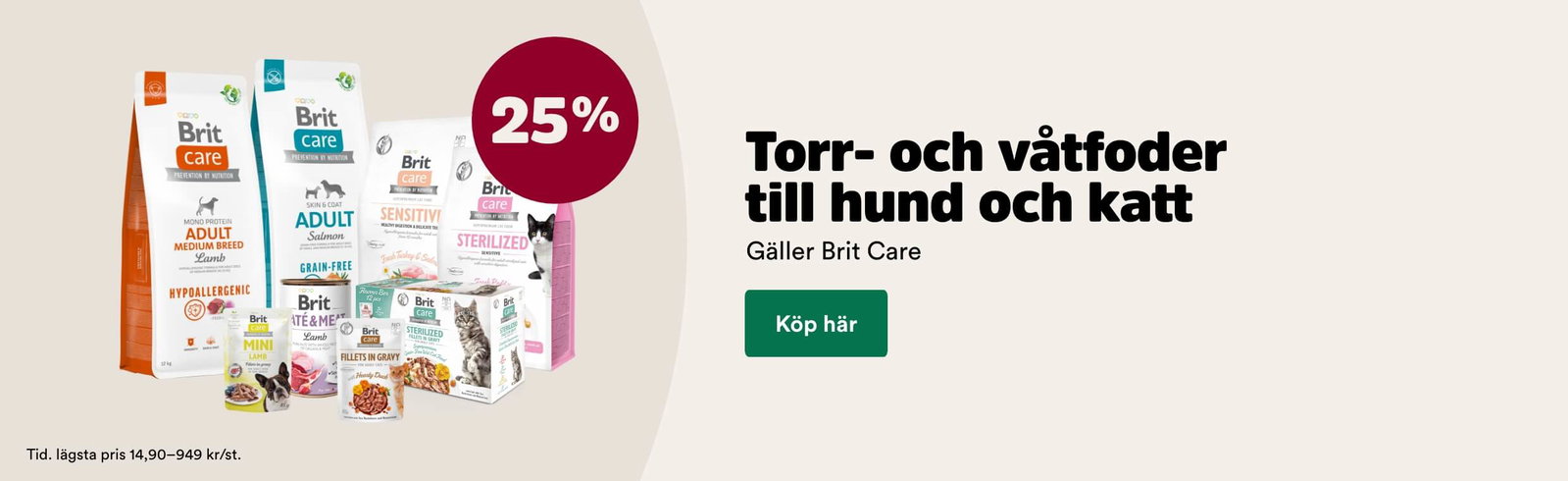 25% p&aring; Brit Care foder till hund och katt t o m 30/8 - k&ouml;p h&auml;r