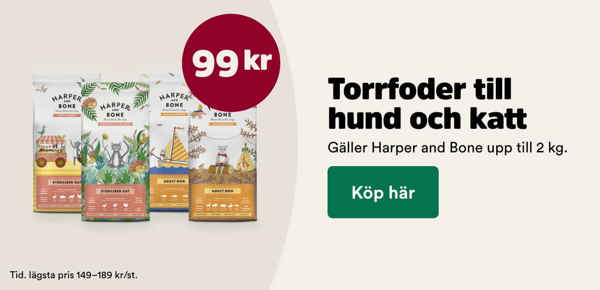 99 kr f&ouml;r sm&aring; p&aring;sar Harper and Bone torrfoder till hund och katt t o m 30 augusti, k&ouml;p h&auml;r