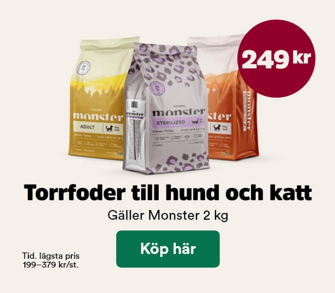 249 kr f&ouml;r 2 kg Monster torrfoder till hund och katt t o m 3 maj, visa produkter