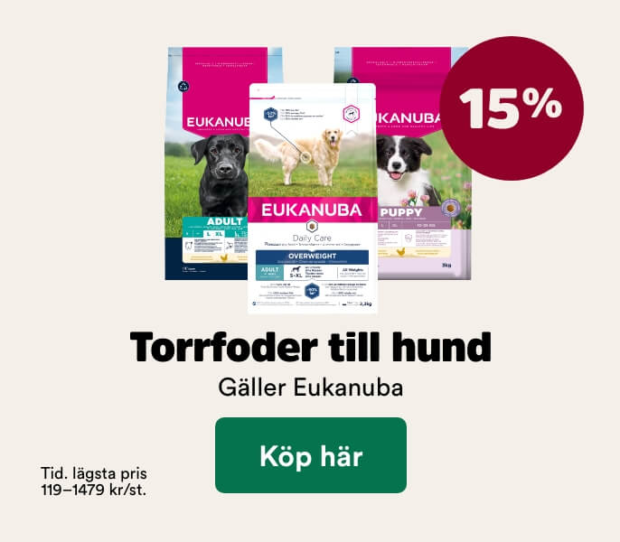 15% p&aring; Eukanuba torrfoder till hund t o m 30/8 - k&ouml;p h&auml;r