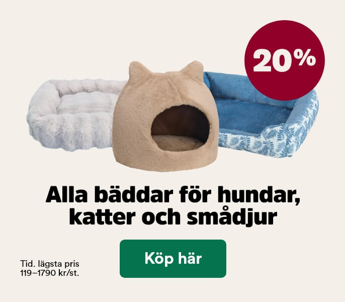 20% p&aring; b&auml;ddar till hund och katt t o m 1/2 2026