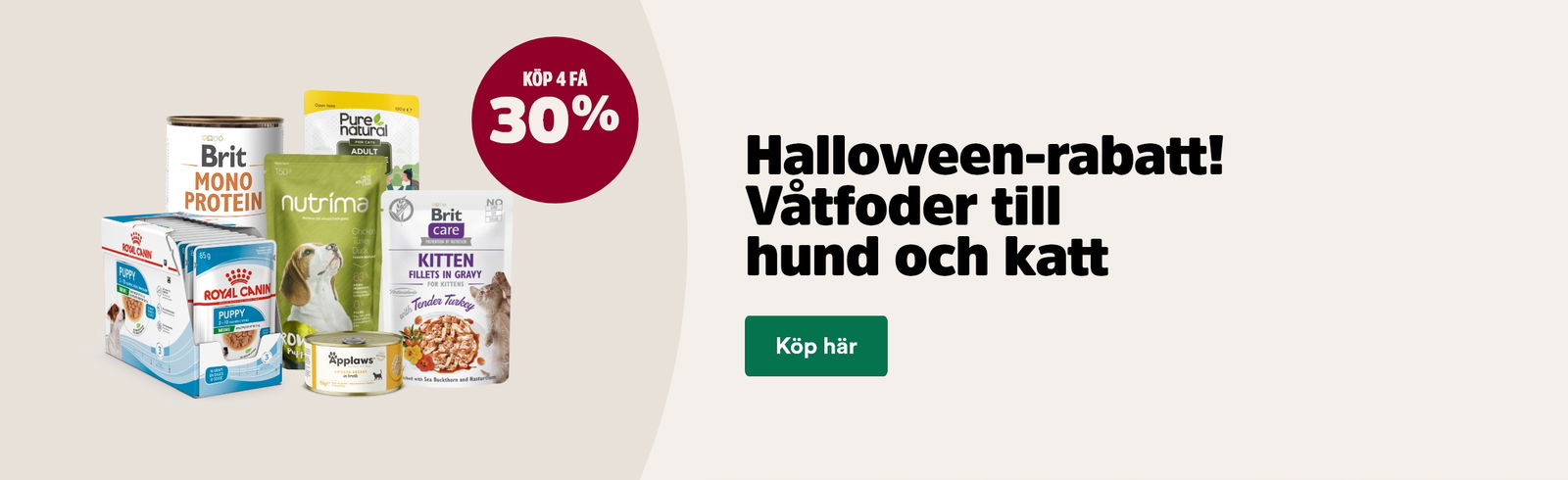 30% på våtfoder vid köp av minst 4 t o m 2/11 2025 Köp här