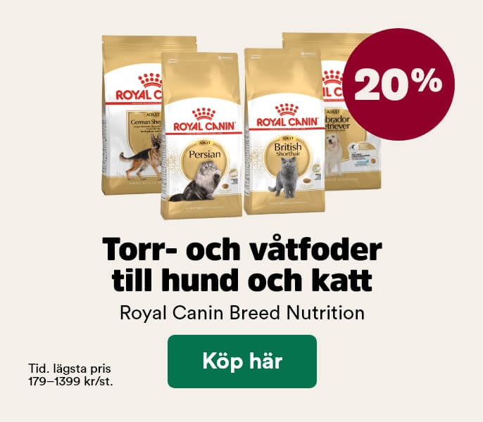 20% p&aring; Royal Canin Breed Nutrition f&ouml;r hund och katt t o m 1/2 2026