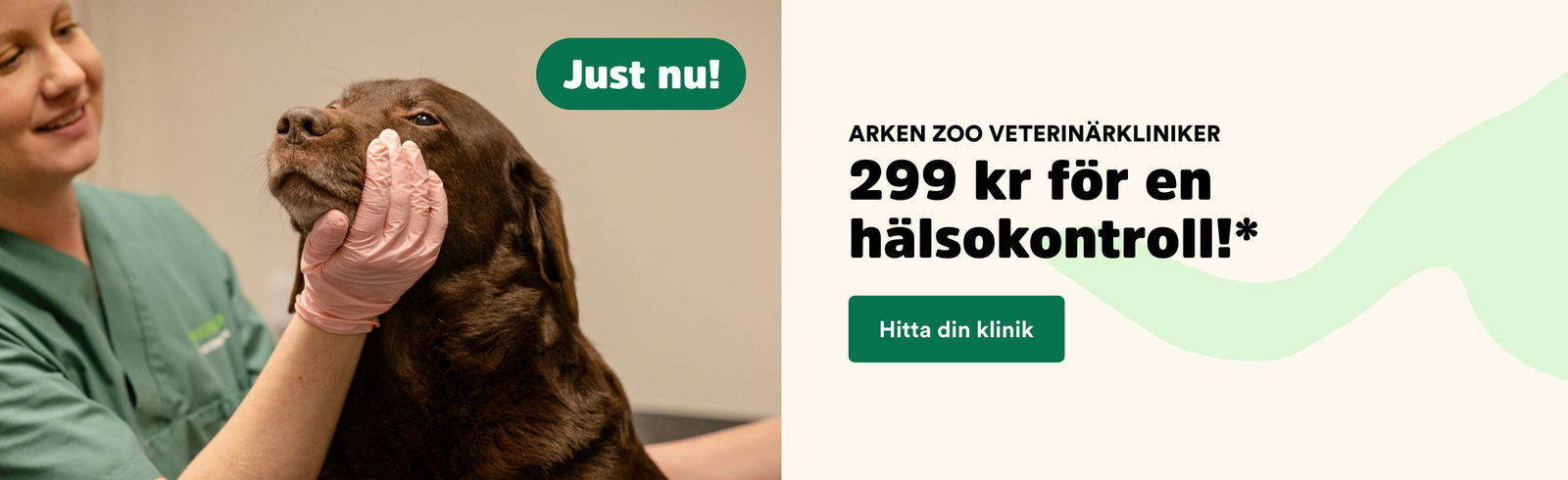 299 kr för en hälsokontroll på Arken Zoo Veterinärkliniker 1-30/9 2025, visas på Arken Zoo Veterinärfoder