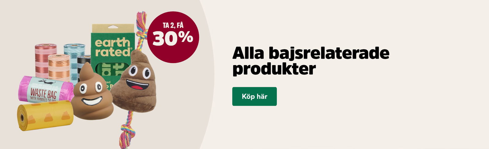 30% vid k&ouml;p av minst 2, g&auml;ller bajsp&aring;sar och tokiga hundleksaker i form av bajsh&ouml;gar - k&ouml;p h&auml;r