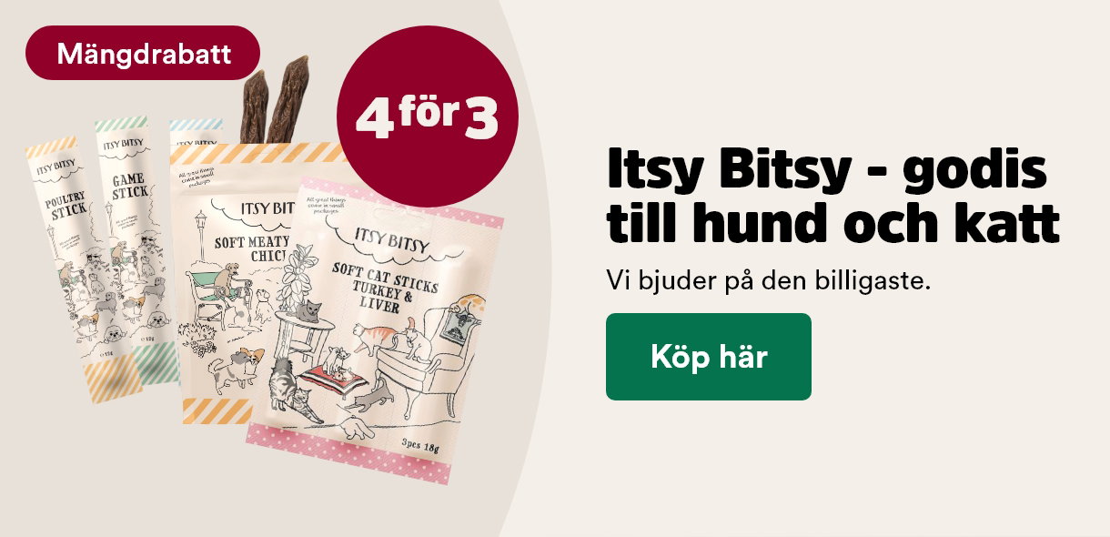 M&auml;ngdrabatt 4 f&ouml;r 3 p&aring; Itsy bitsy hundgodis & kattgodis