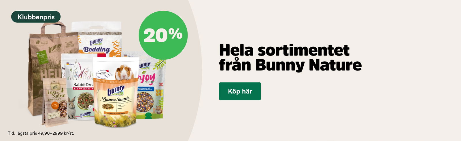 20% p&aring; Bunny Nature f&ouml;r sm&aring;djur f&ouml;r Klubbenmedlemmar t o m 31/1 2026