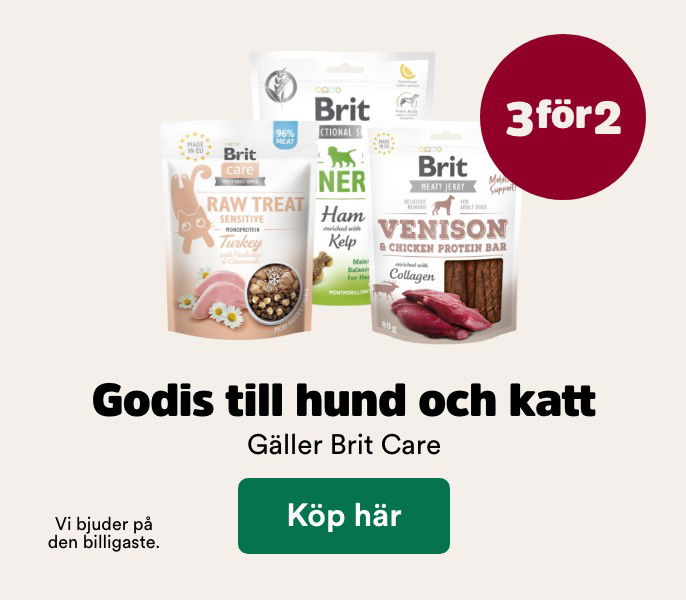 3 f&ouml;r 2 p&aring; Brit Care godis till hund och katt t o m 29/3. K&ouml;p h&auml;r