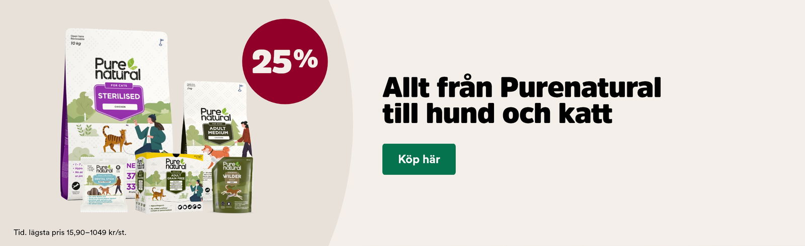 25% p&aring; Purenatural hela sortimentet till hund och katt t o m 1/3 - k&ouml;p h&auml;r