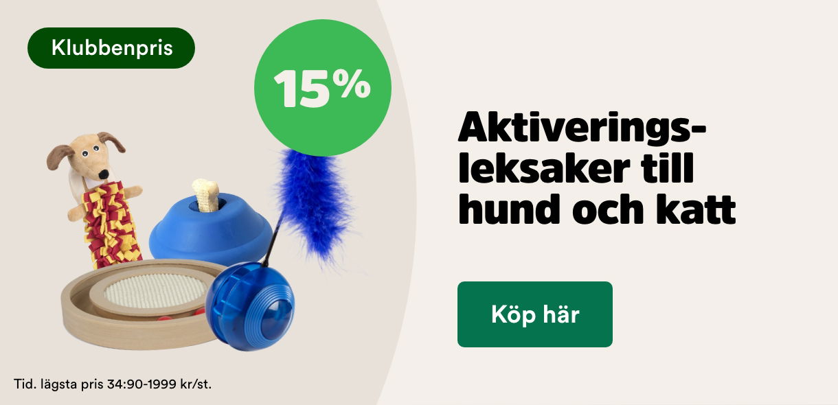 15% p&aring; aktiveringsleksaker till hund och katt f&ouml;r Klubbenmedlemmar t o m 28/2 - k&ouml;p h&auml;r