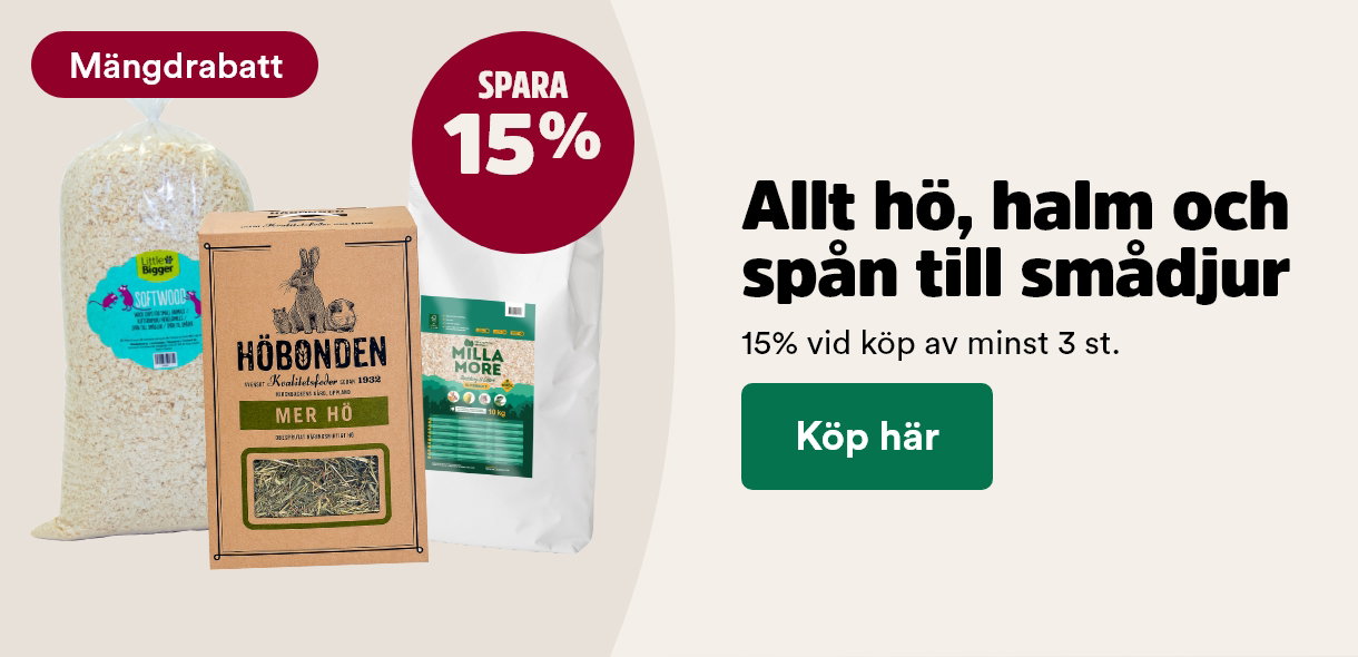 M&auml;ngdrabatt p&aring; h&ouml;, halm & b&auml;ddmateral till sm&aring;djur, k&ouml;p minst 3 och f&aring; 15% rabatt