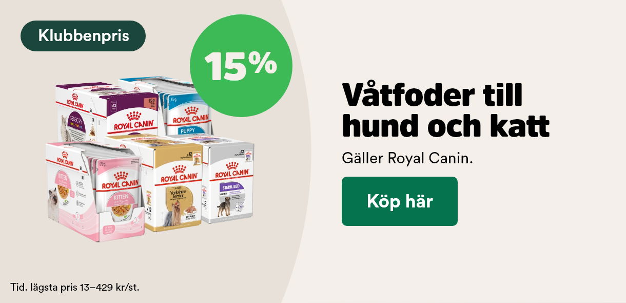 15% p&aring; Royal Canin v&aring;tfoder till hund och katt f&ouml;r Klubbenmedlemmar t o m 31/12 2025 K&ouml;p h&auml;r