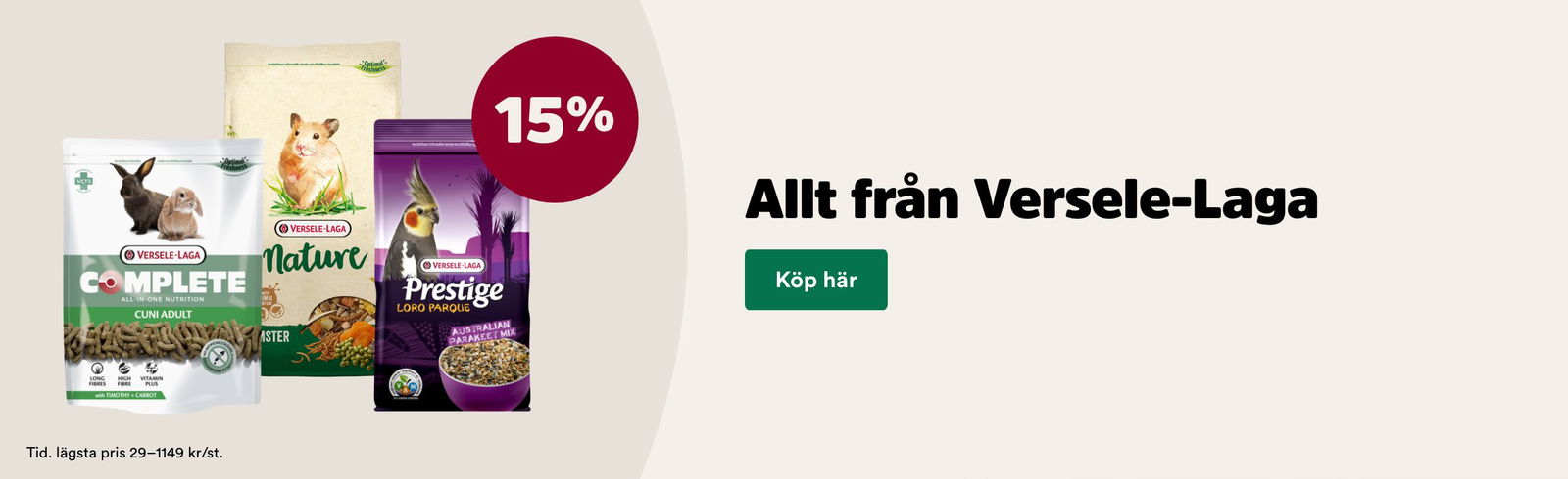 15% p&aring; Versele-Laga till sm&aring;djur t o m 29/3. K&ouml;p h&auml;r