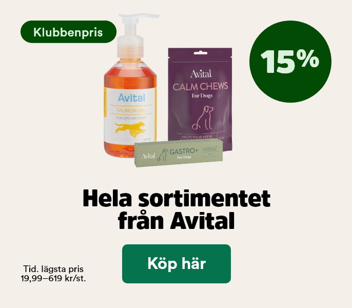 15% p&aring; Avital kosttillskott till hund och katt f&ouml;r Klubbenmedlemmar t o m 28/6 - k&ouml;p h&auml;r