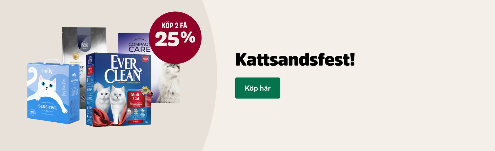 Kattsandsfest 25% rabatt vid k&ouml;p av minst 2 t o m 4/10 K&ouml;p h&auml;r