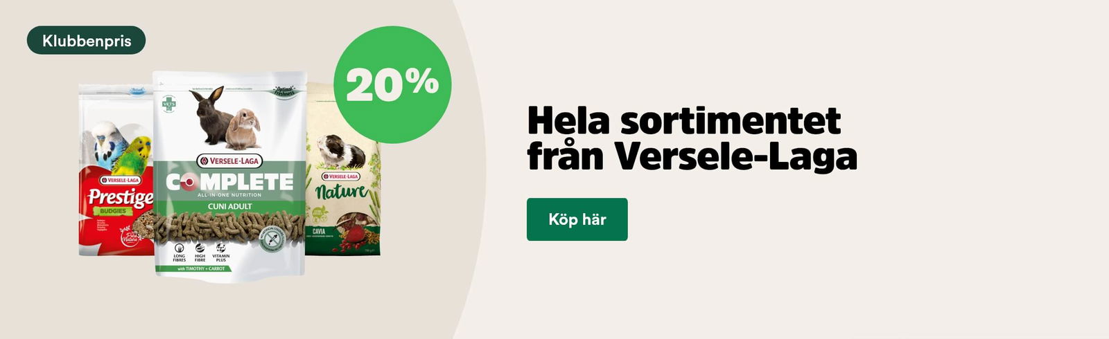 20% på Versele-Laga till smådjur t o m 26/10 2025