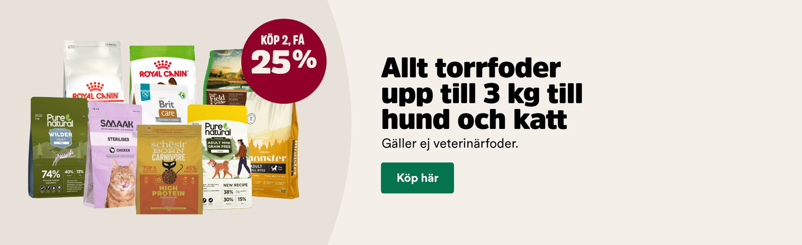 25% vid k&ouml;p av tv&aring; sm&aring; p&aring;sar torrfoder till hund och katt t o m 28/6 - visa produkter