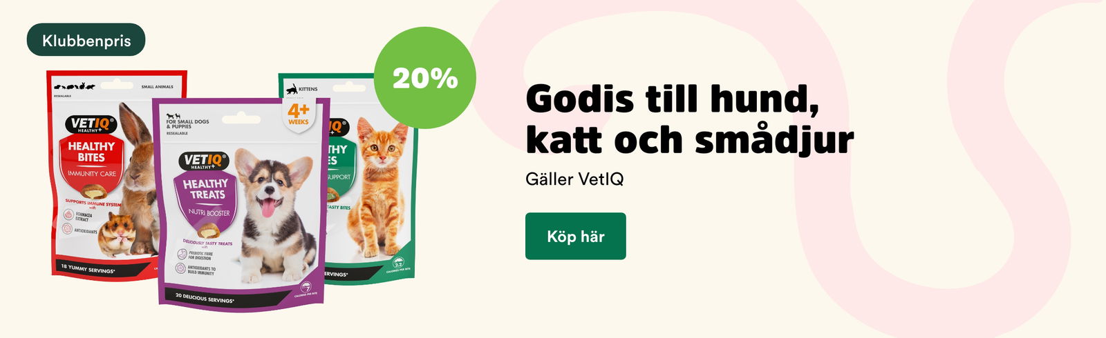 Arken Zoo Smådjur Augusti 2025 Klubben: 20% på vetiq godis till smådjur, hund och katt