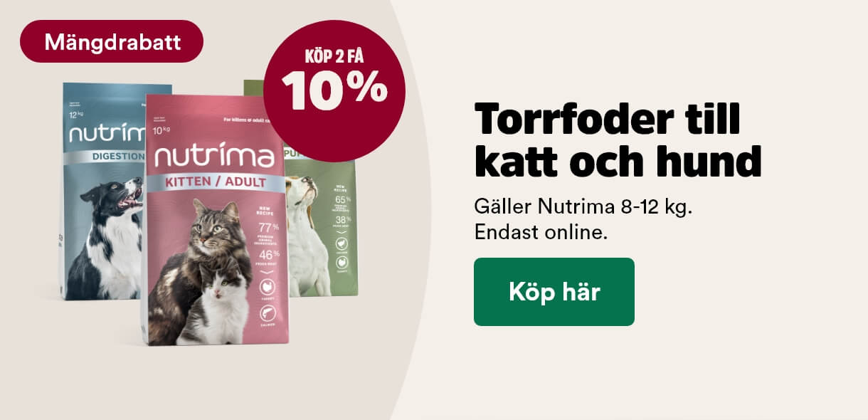 Mängdrabatt på Nutrima torrfoder till katt och hund stora säckar