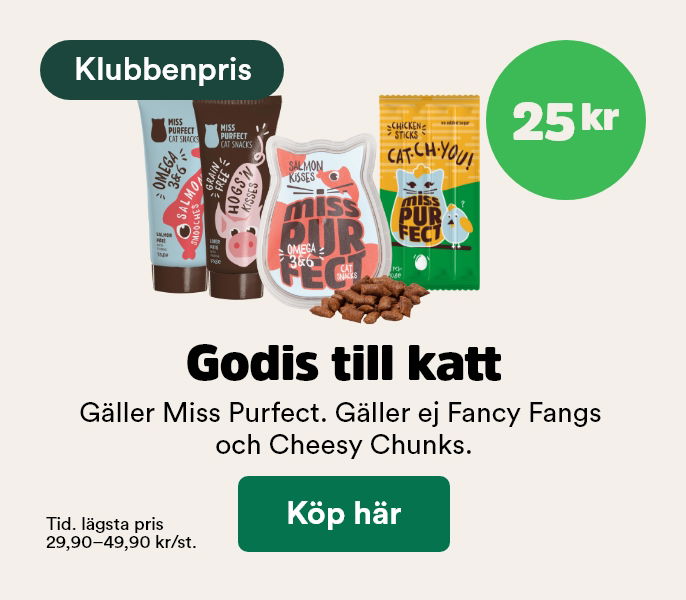 25 kr styck f&ouml;r kattgodis fr&aring;n Miss Purfect f&ouml;r Klubbenmedlemmar t o m 31/1 2026