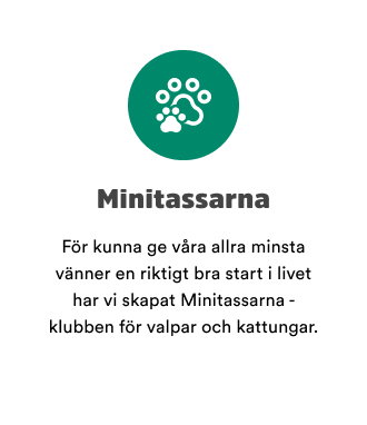 Minitassarna: F&ouml;r att kunna ge v&aring;ra allra minsta v&auml;nner en riktigt bra start i livet har vi skapat klubben f&ouml;r valpar och kattungar