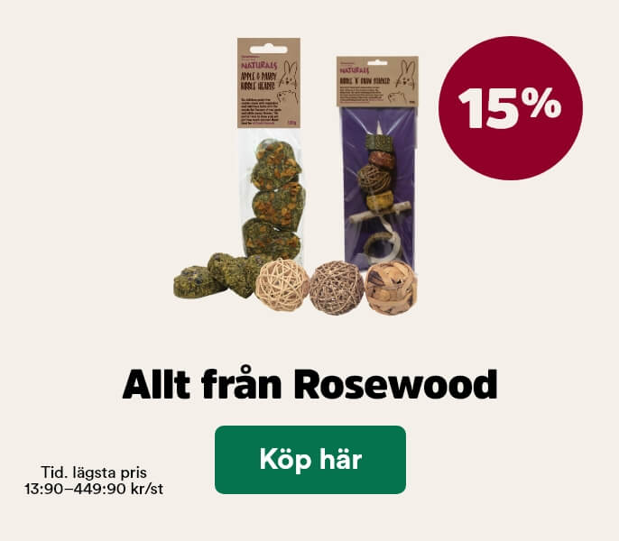 15% p&aring; allt fr&aring;n Rosewood till sm&aring;djur t o m 3 maj, visa produkter