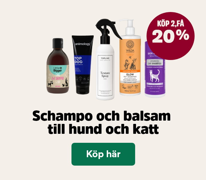 20% p&aring; schampo och balsam till hund och katt vid k&ouml;p av minst 2, t o m 31 maj, visa produkter