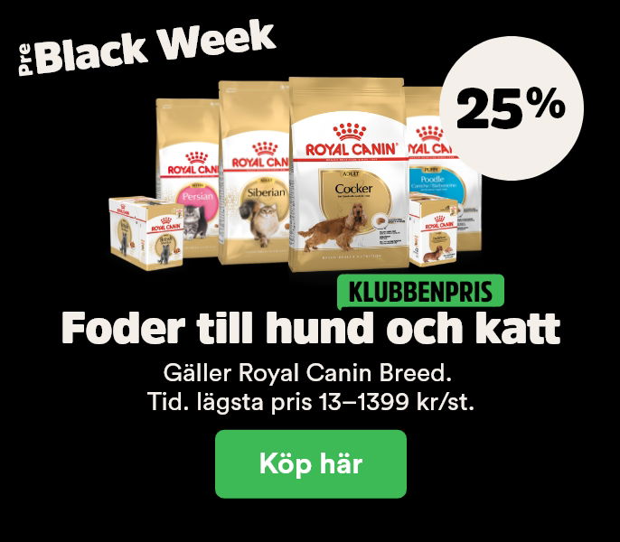 25% på Royal Canin Breed-sortimentet för klubbenmedlemmar t o m 23/11. köp här