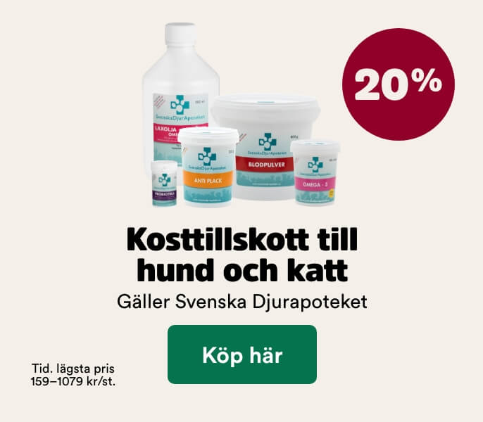 20% p&aring; Svenska Djurapoteket t o m 30/8 - k&ouml;p h&auml;r