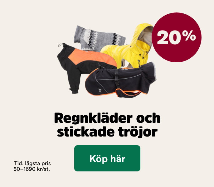 20% p&aring; regnkl&auml;der & stickade hundtr&ouml;jor t o m 1 november, k&ouml;p h&auml;r