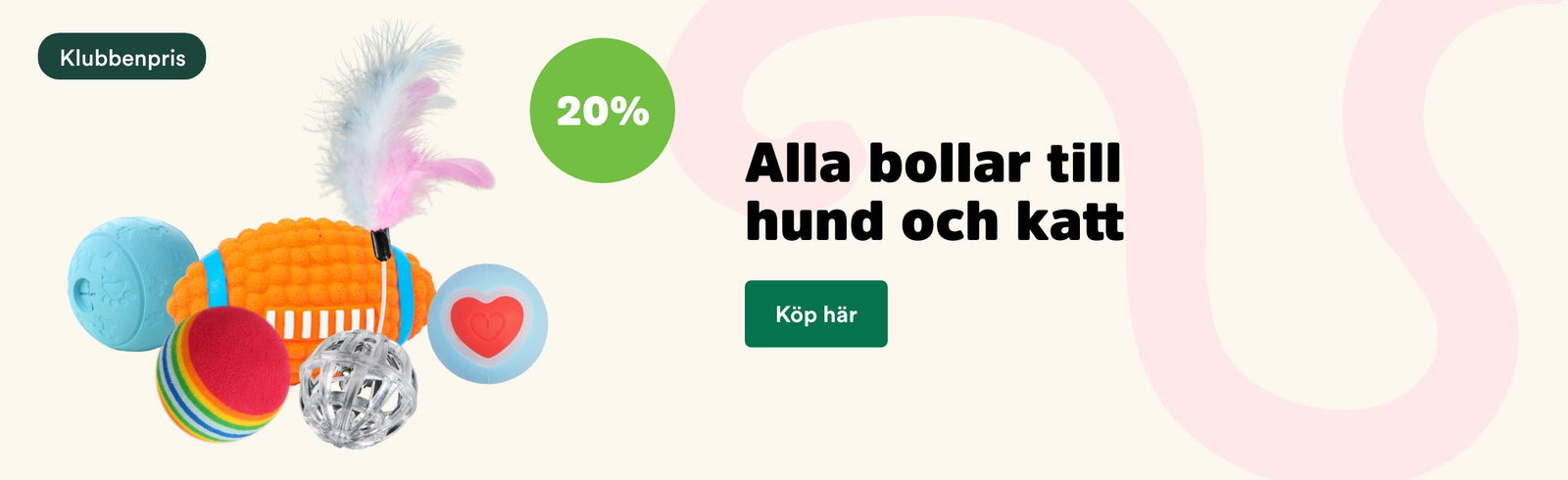 20% på bollar till hund & katt t o m 30/9 2025, visas på Arken Zoo valp