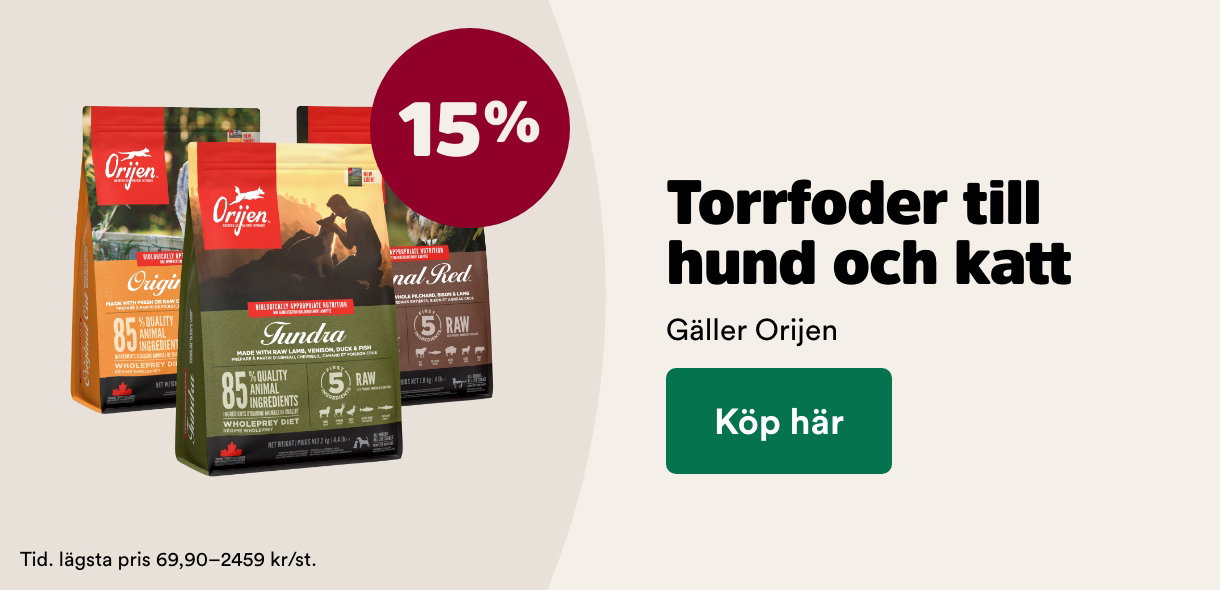 15% p&aring; Orijen torrfoder till hund och katt t o m 1 november, k&ouml;p h&auml;r
