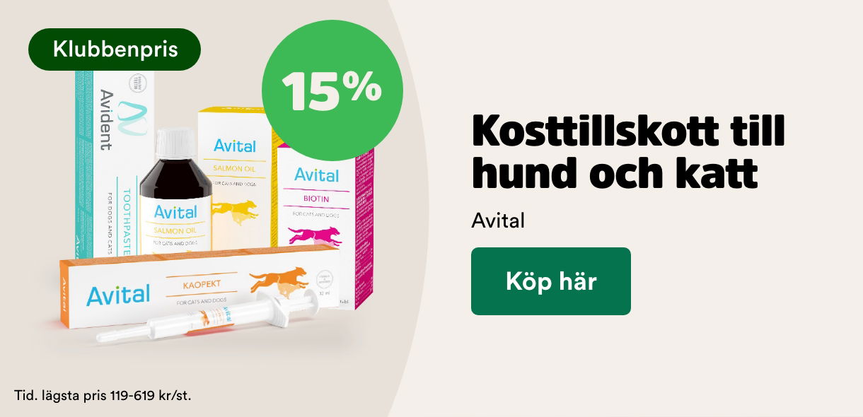 15% p&aring; Avital kosttillskott till hund och katt f&ouml;r Klubbenmedlemmar t o m 28/2 - k&ouml;p h&auml;r