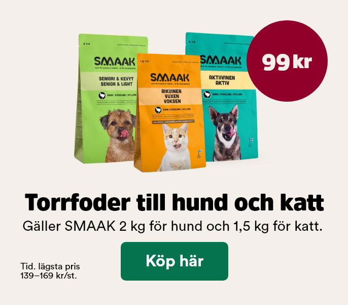 99 kr f&ouml;r sm&aring; p&aring;sar SMAAK torrfoder till hund och katt t o m 1/3 - k&ouml;p h&auml;r