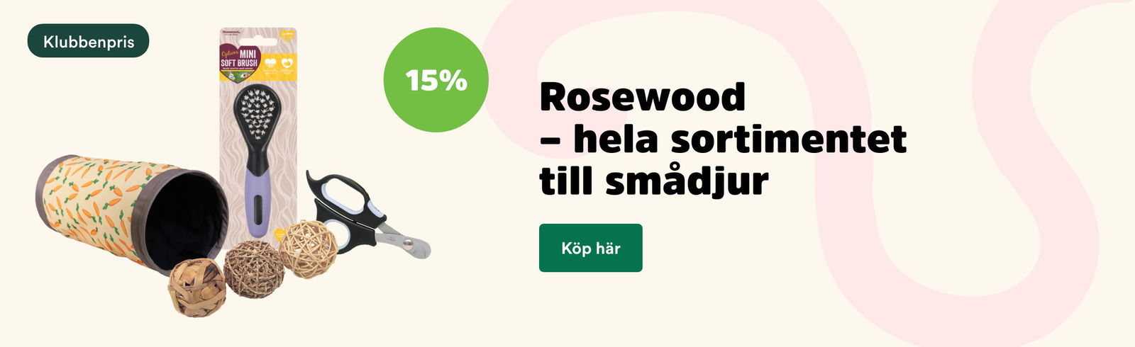 15% på Rosewood för smådjur t o m 31/10 2025, köp här
